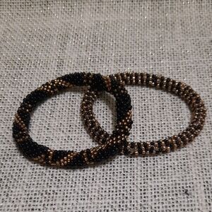 Elegant Black and Gold Beaded Crochet Rope Bracelets